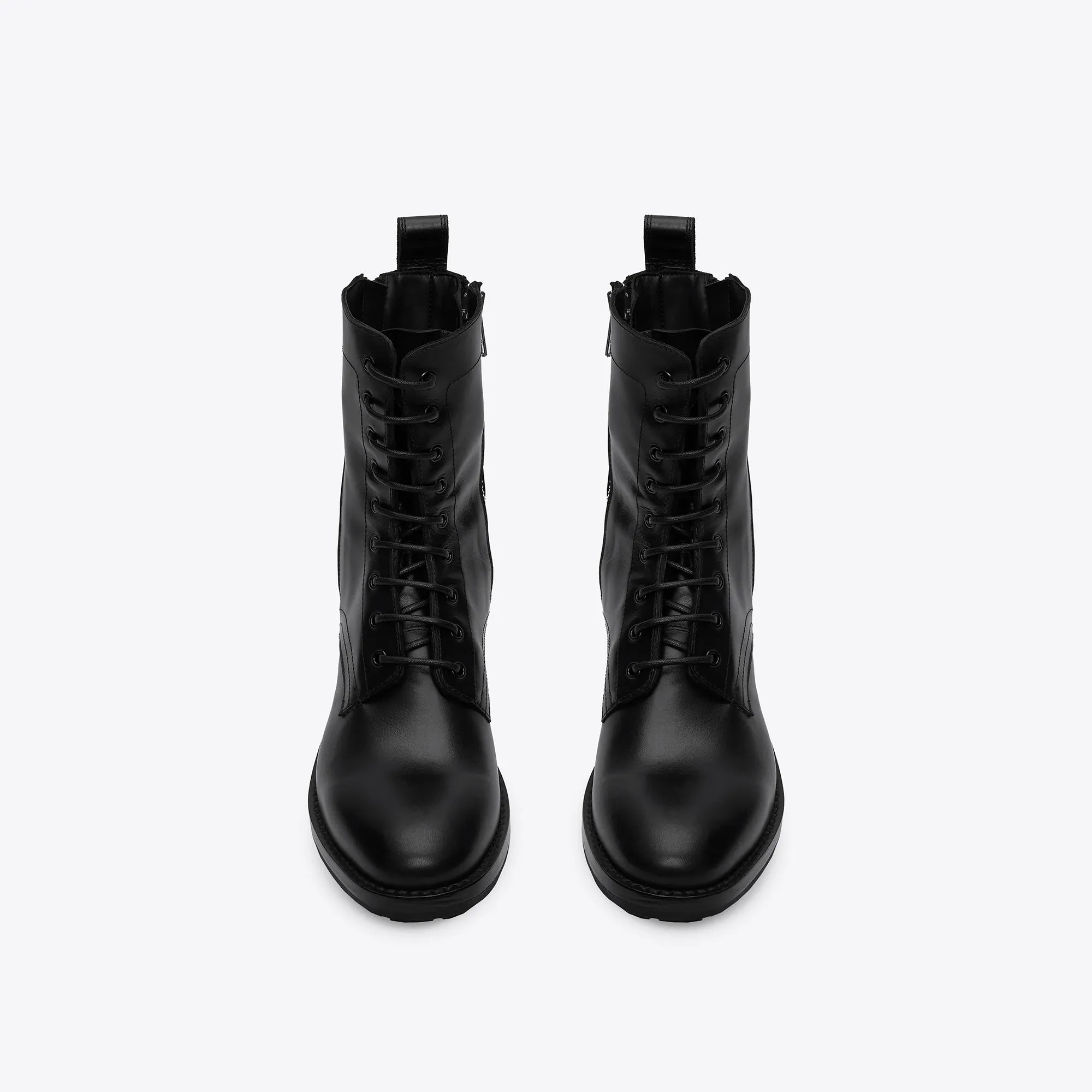 Sergio Zip Combat Boots - Black Leather
