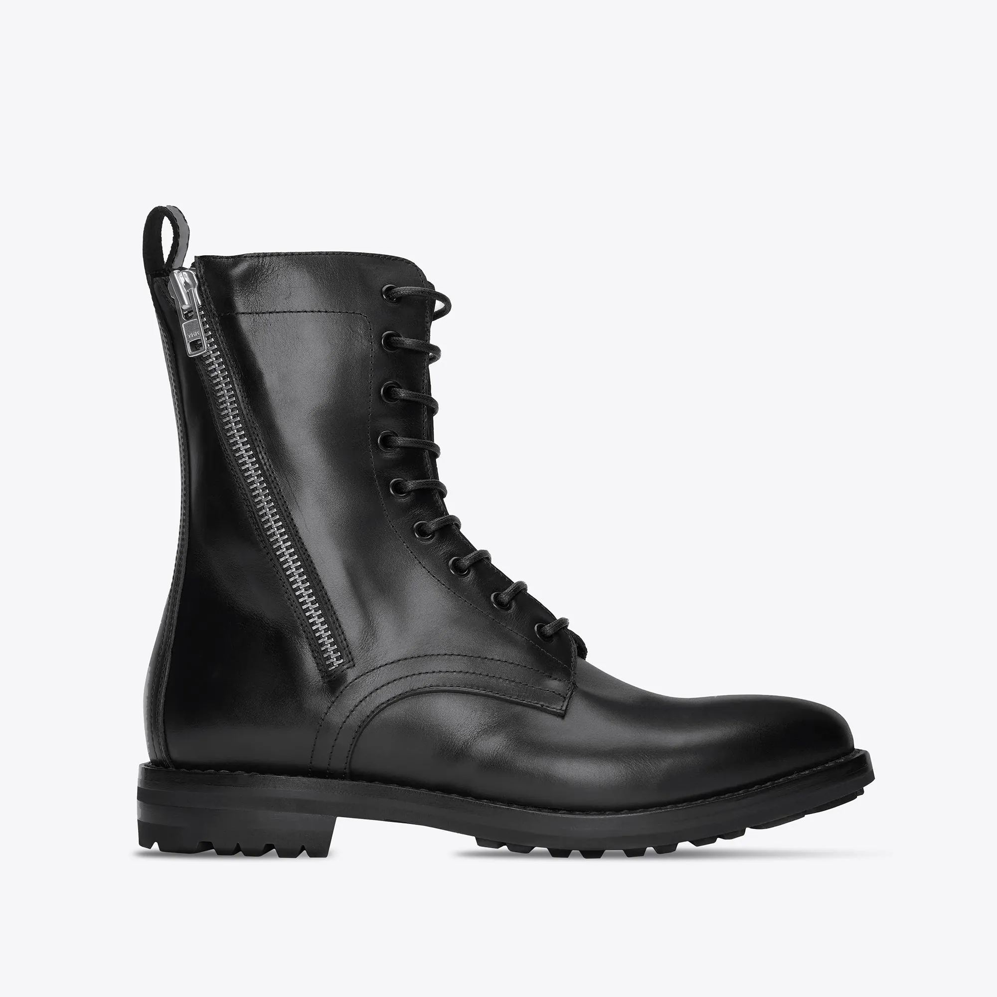 Sergio Zip Combat Boots - Black Leather