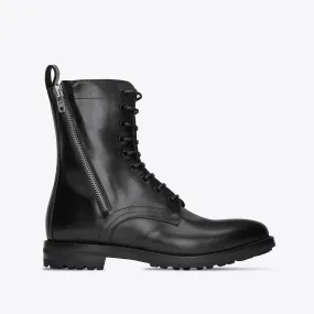 Sergio Zip Combat Boots - Black Leather