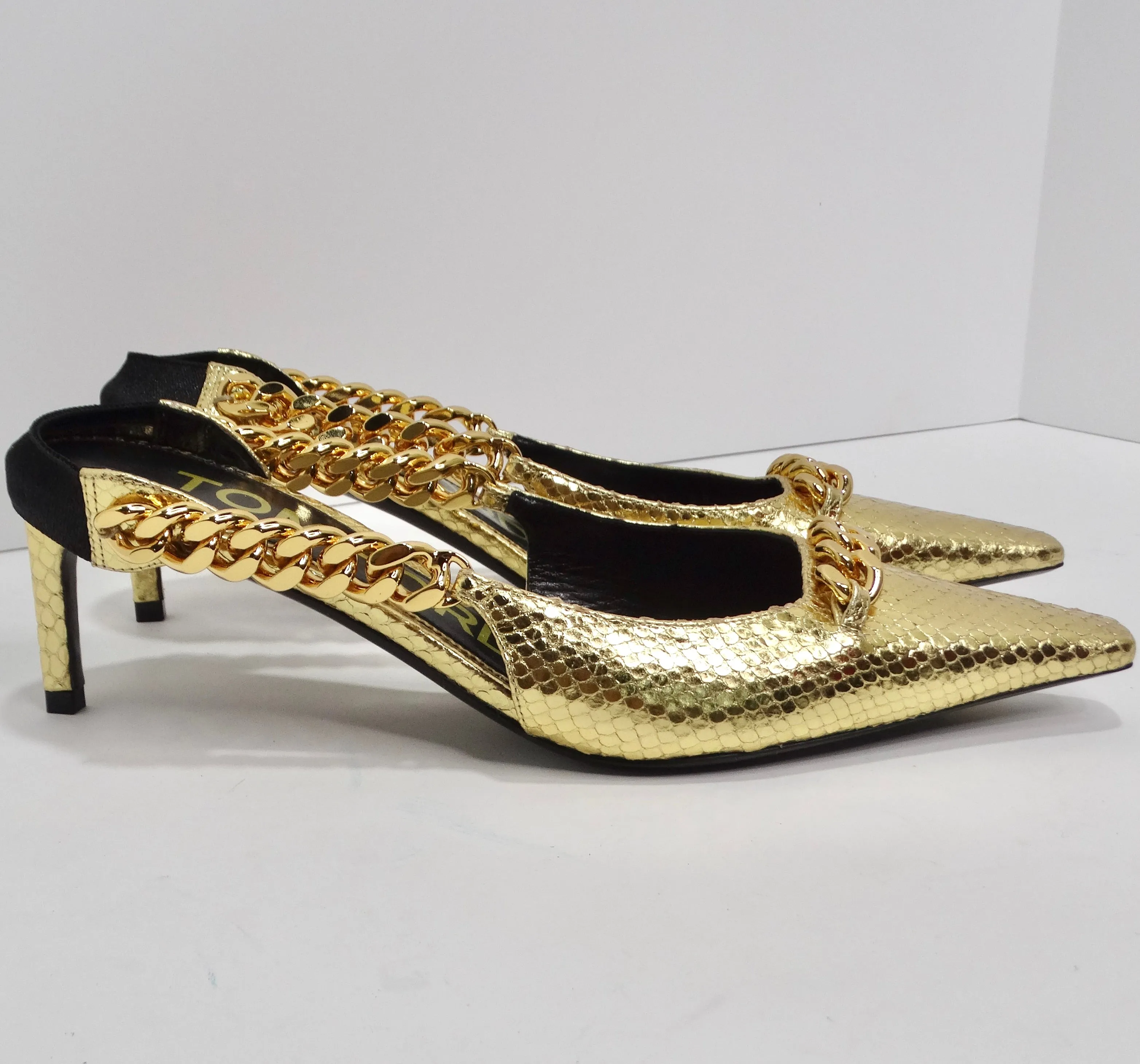 Tom Ford Gold Chain Link Slingback Pumps