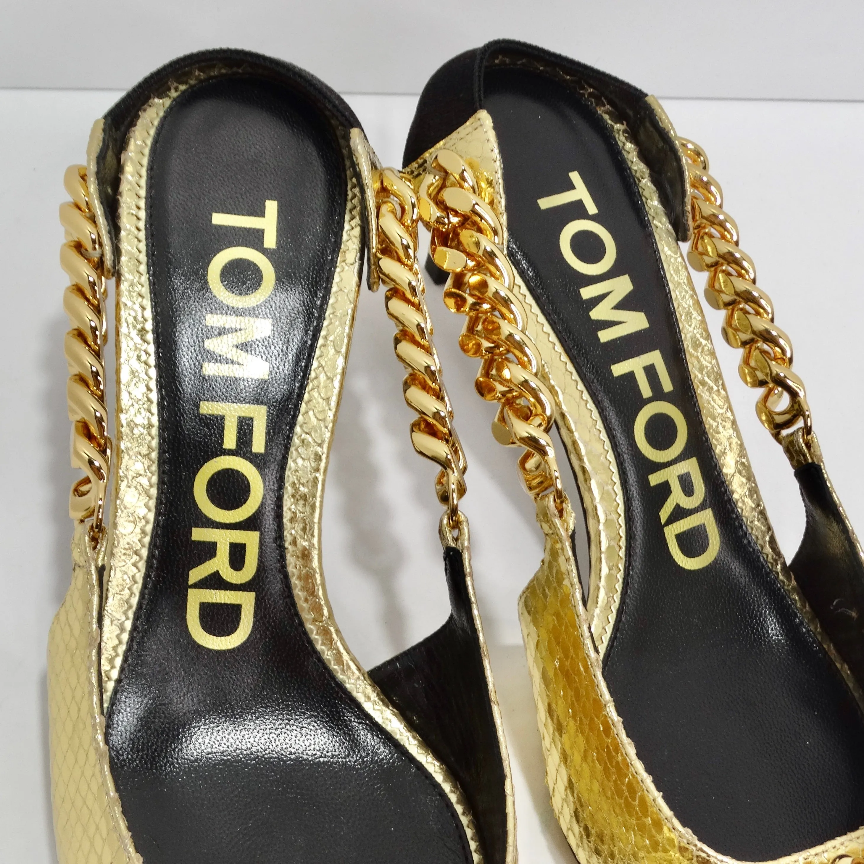 Tom Ford Gold Chain Link Slingback Pumps