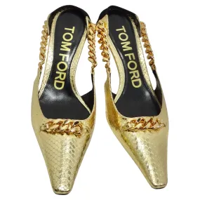 Tom Ford Gold Chain Link Slingback Pumps