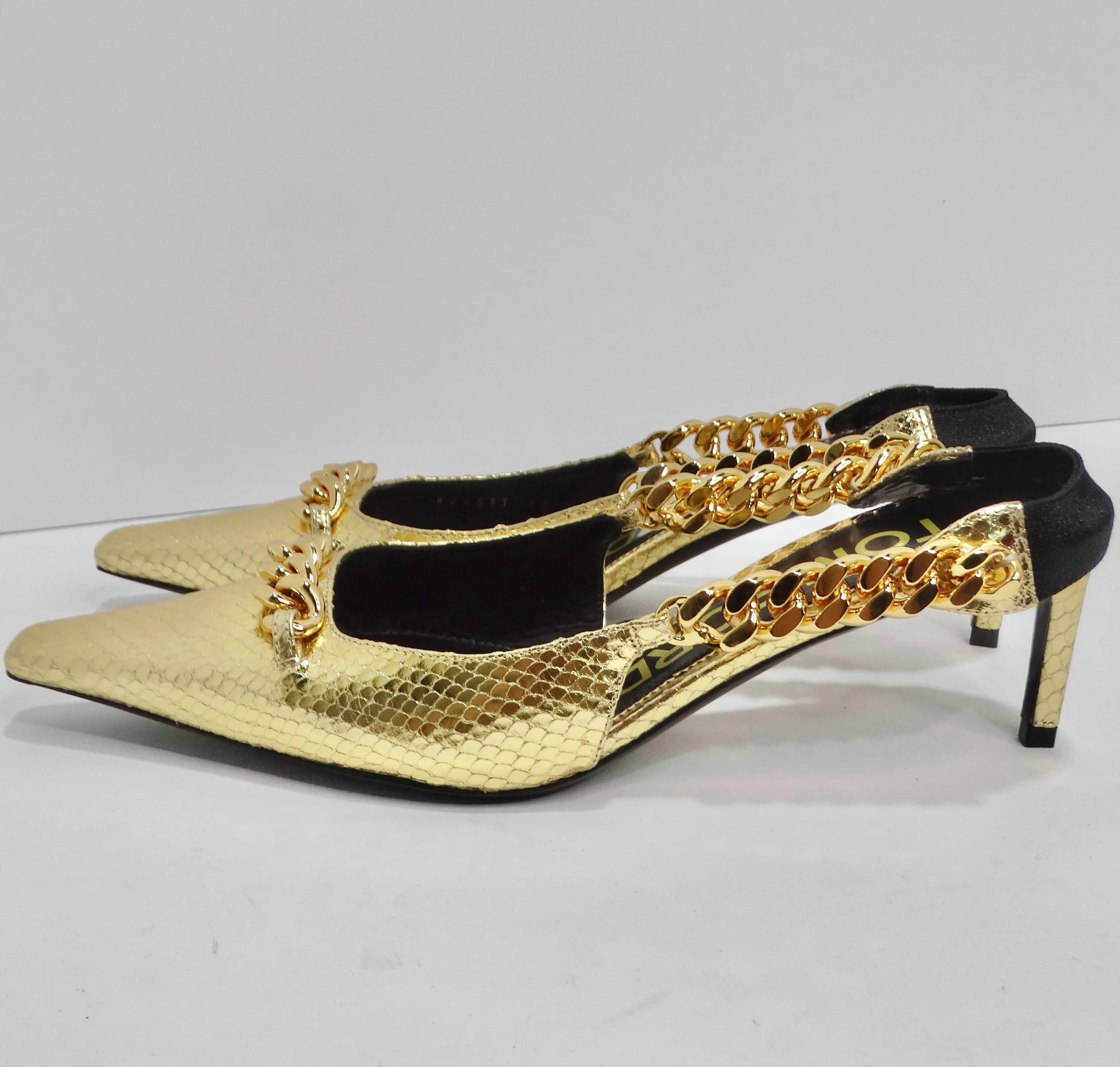 Tom Ford Gold Chain Link Slingback Pumps