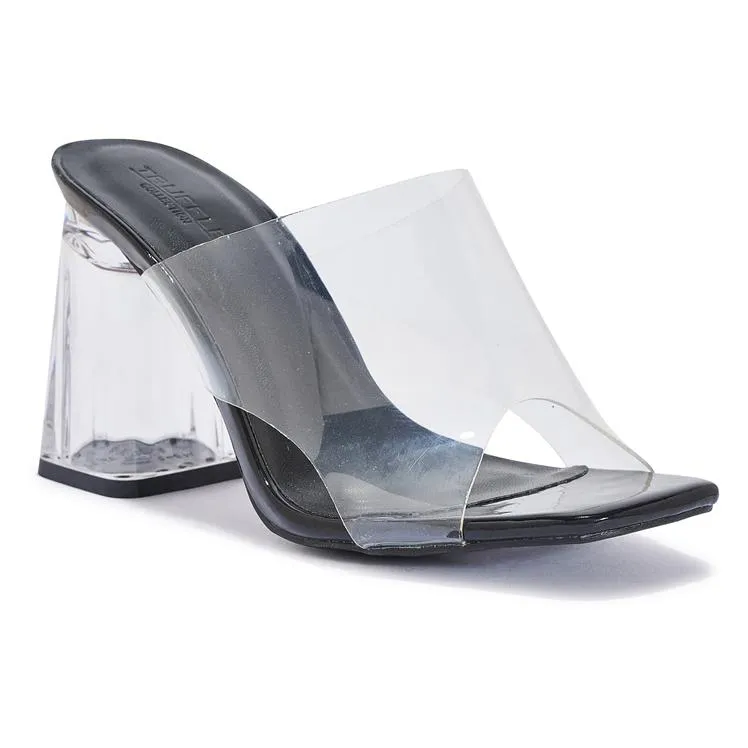 WFRICKY1 WIDE FIT BLOCK HEEL PERSPEX MULE