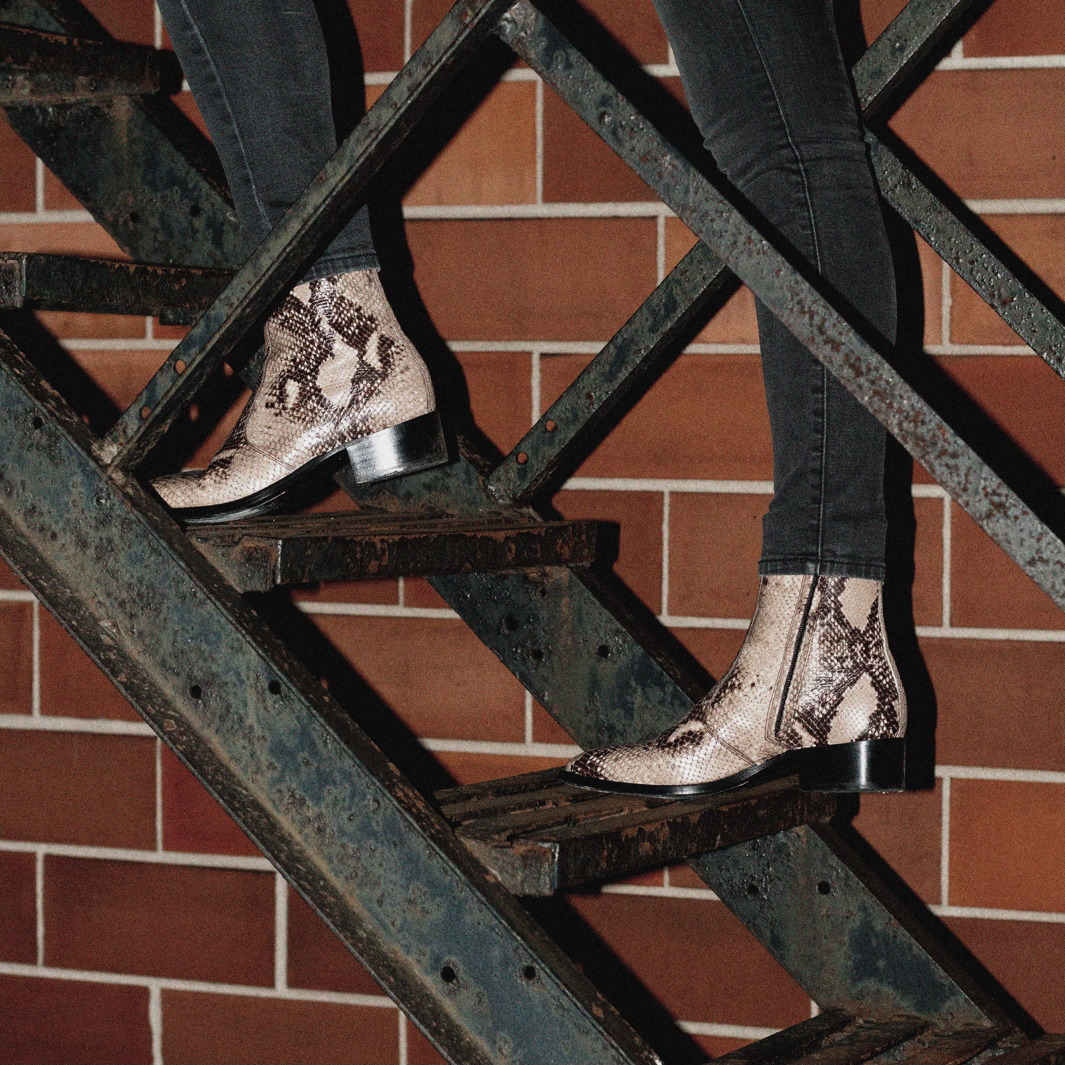 Womens Lucia 40mm Side Zip Boots - Beige Snake-Effect Leather