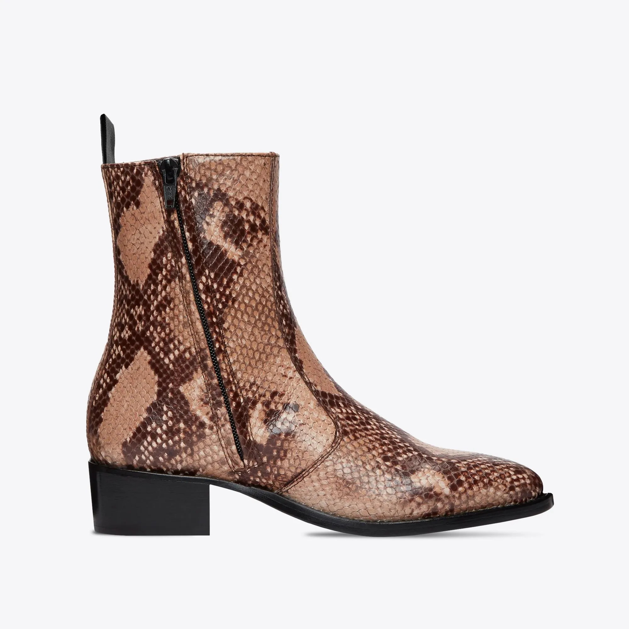 Womens Lucia 40mm Side Zip Boots - Beige Snake-Effect Leather