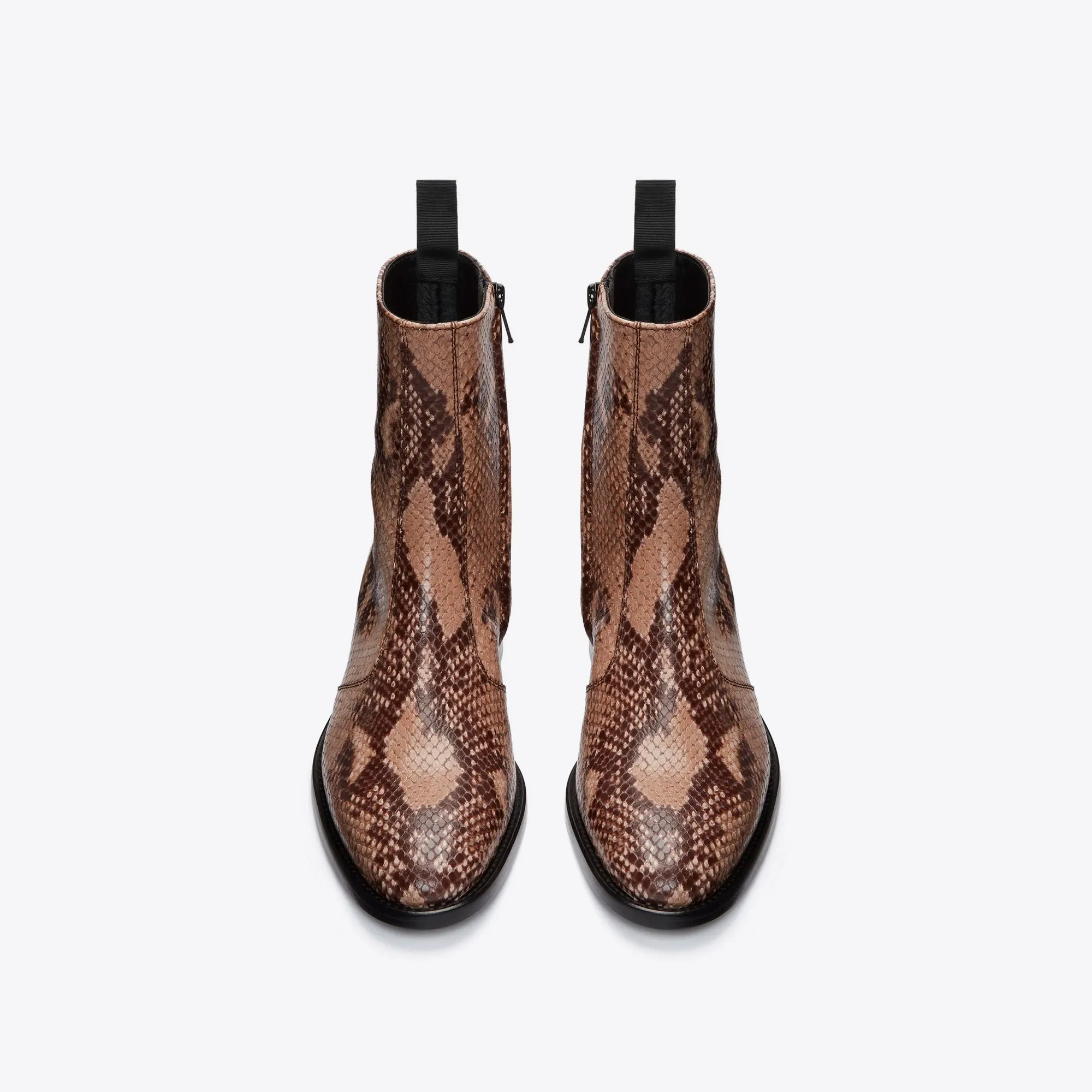 Womens Lucia 40mm Side Zip Boots - Beige Snake-Effect Leather