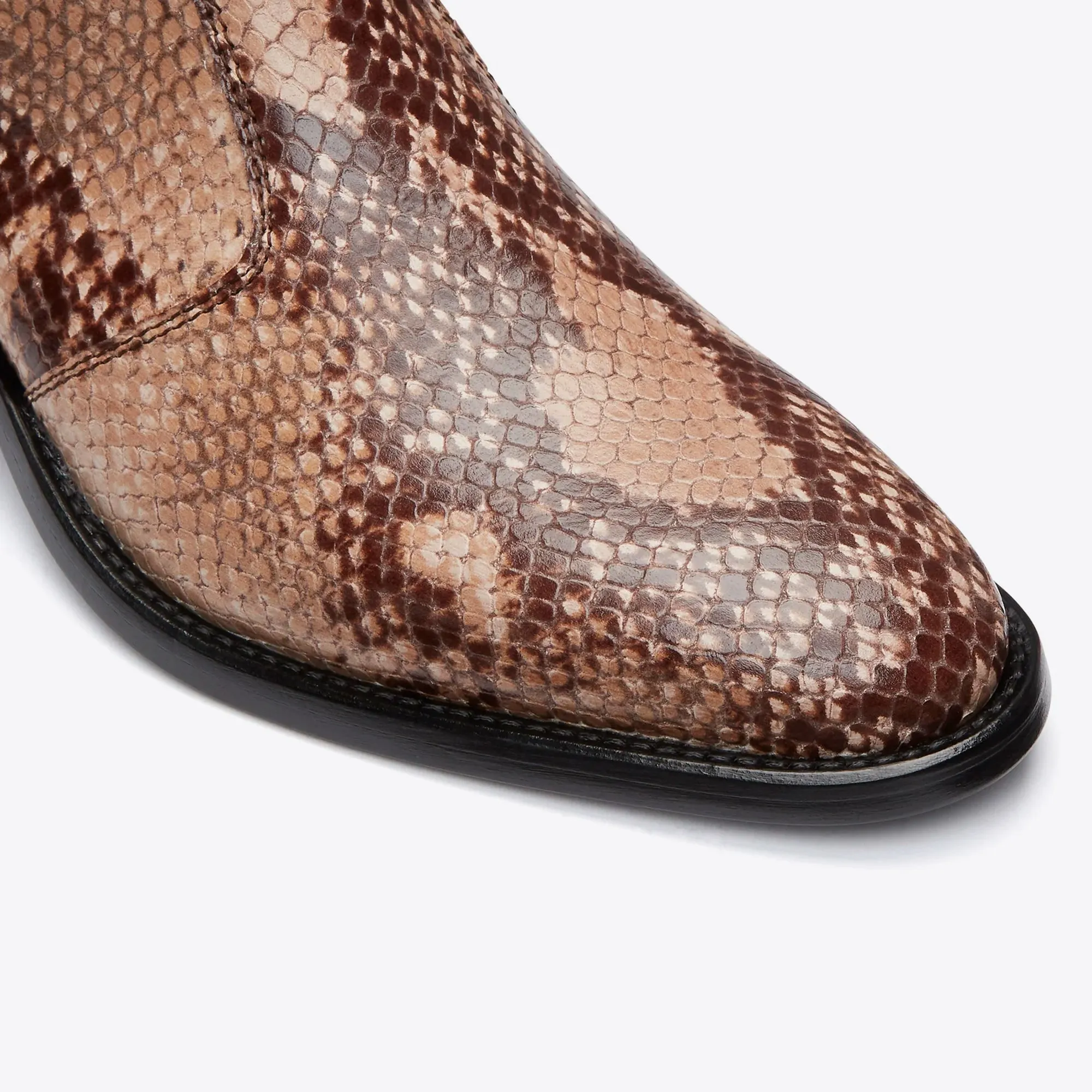 Womens Lucia 40mm Side Zip Boots - Beige Snake-Effect Leather